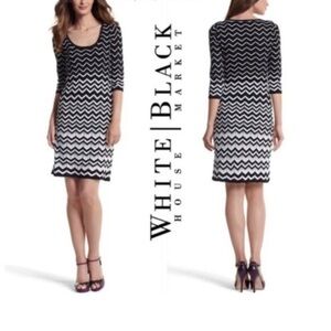 White House Black Market Lined Knit Knee Length Dress 3/4 Sleeves EUC